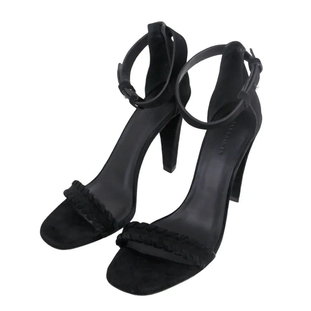 AllSaints BLACK GENUINE LEATHER SUEDE HIGH HEEL OPEN TOE STRAPPY SANDALS Sz 40 - Picture 3 of 11